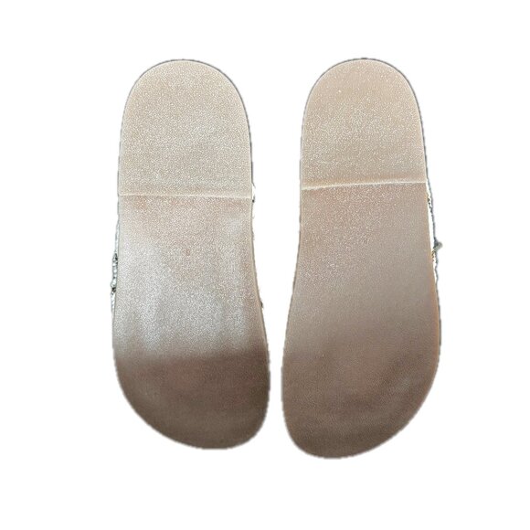 House of Harlow Beaded Flat Sandal Double Buckle White Shimmer Gold Sz 8 NEW - Picture 8 of 10